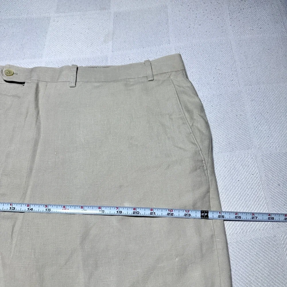 Ralph Ralph Lauren Dress Pants Mens 44R (44x30) 100% Linen Flat Front Beige